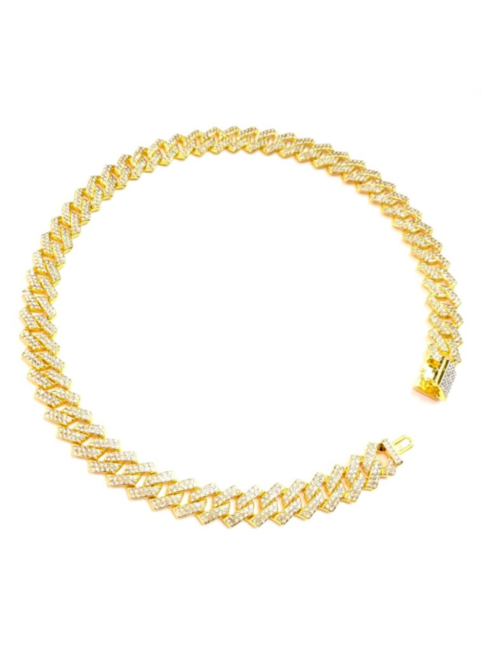 Gold Iced-Out Tilted Cuban Gem Link Chain Necklace (24-inches) - Picture 6 of 6